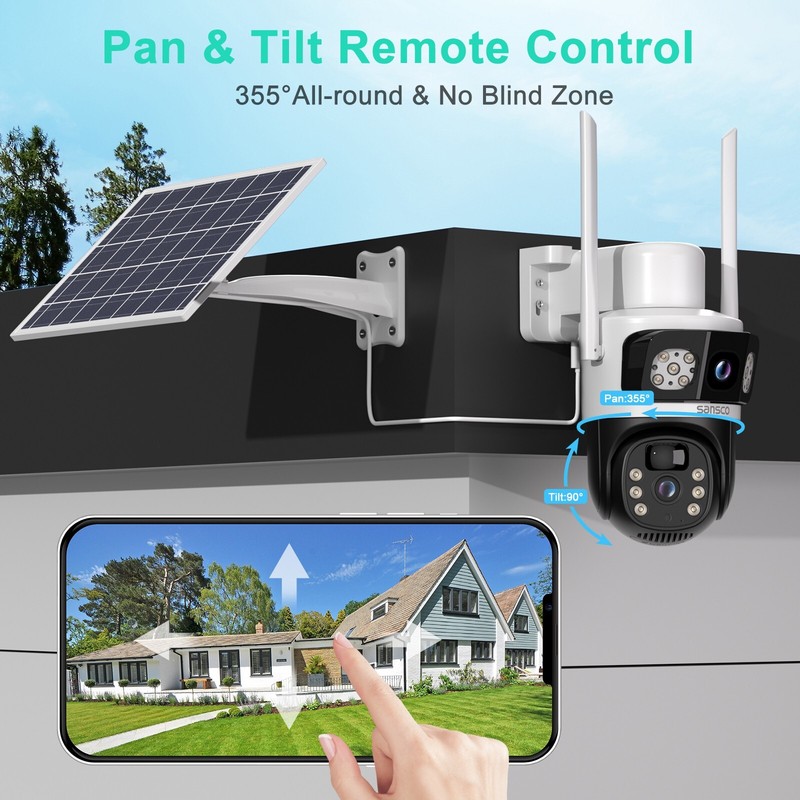 5PCS 4MP Solar Wireless Security Camera WiFi PTZ Dual Lens 2-Way Audio gallery