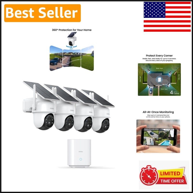 Outdoor Wireless Camera Kit with 360° Coverage, 2K Vision & No Subscription Fees
