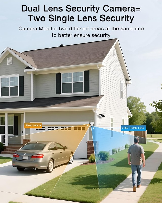 2 Pack Dual-Lens Solar Security Camera Wireless Outdoor - 3MP Fixed Wide-Angl... gallery