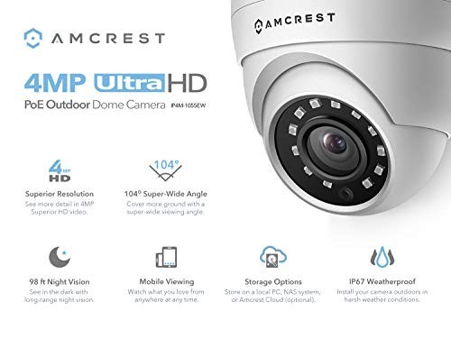 Amcrest 4MP UltraHD POE Security Camera Outdoor Camera Eyeball Dome IP4M-1055EW