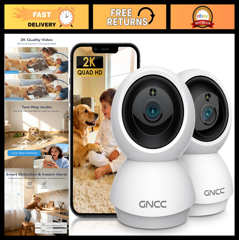 2K Indoor Security Cameras, Pan/Tilt Baby Monitor & Pet Cam, Motion Detection, N