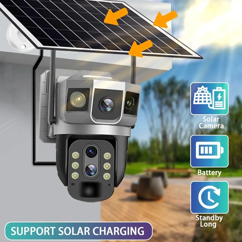 12MP 3 Lens 4G Solar Camera Outdoor Waterproof PTZ IP CCTV Surveillance Cameras gallery