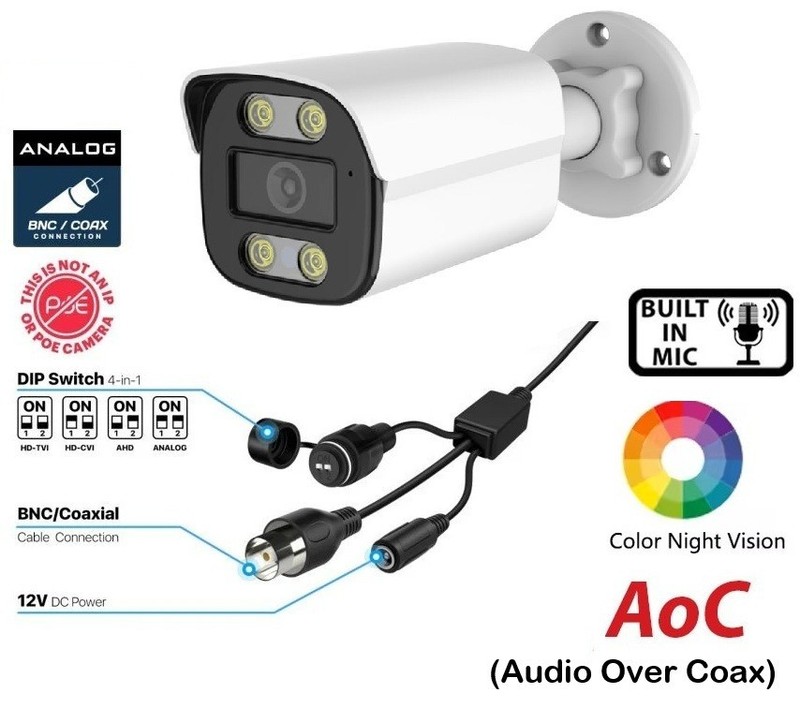 8MP Bullet Security Camera 2160P 4-in-1 Wired Outdoor Surveillance Camera