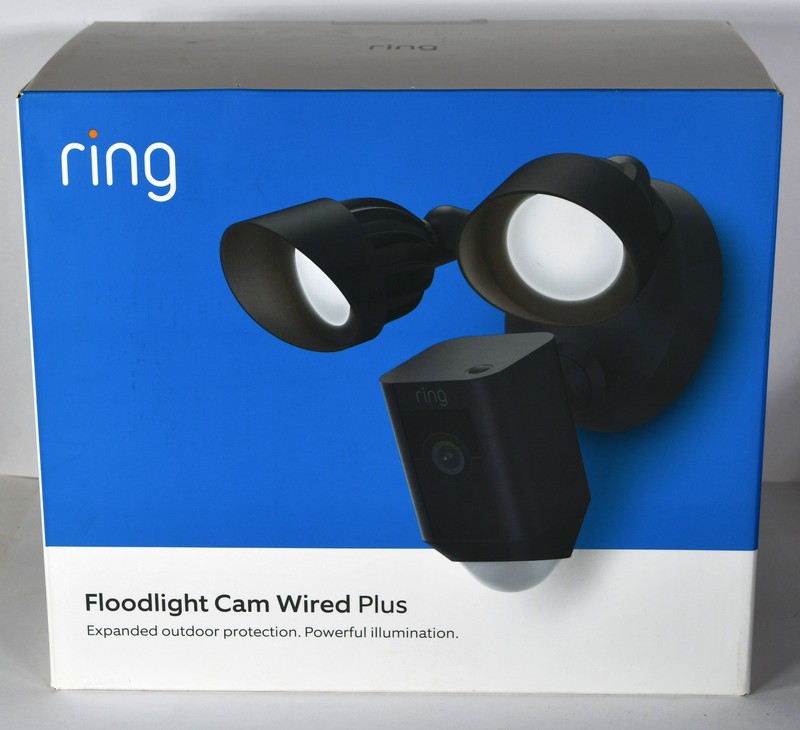 NIB RING Floodlight Cam Wired Plus Outdoor Security Camera Protection BLACK