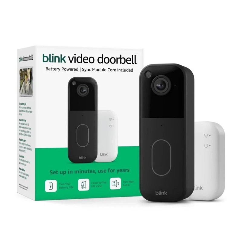 Blink Video Doorbel with Sync Module Core, Battery, Head-to-Toe HD View – Black