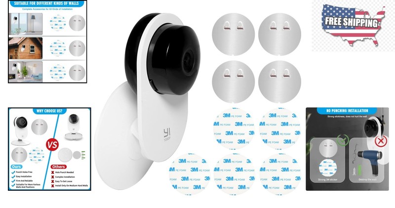 Versatile 4-Pack Wall Mounts for Yi Cameras - No Punching Installation Required gallery
