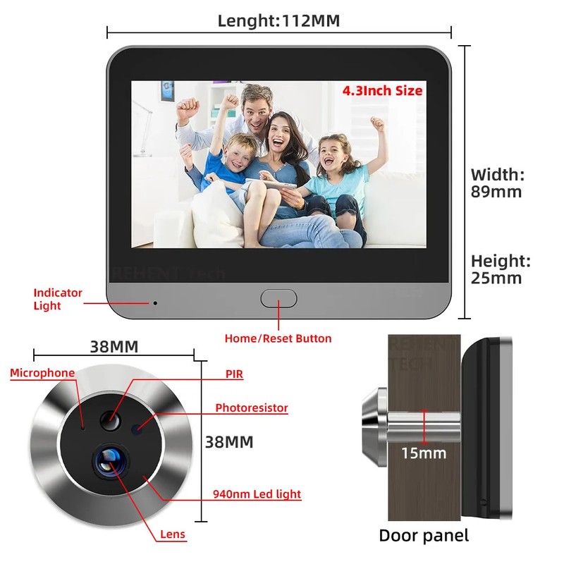 REHENTINT Tuya Smart WiFi Peephole Door Camera 4.3" LCD 3MP PIR Alexa gallery