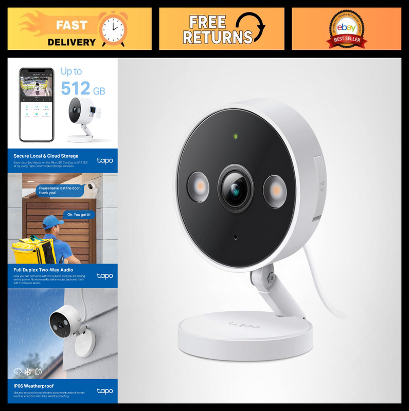2K+ Wired Security Camera – Indoor/Outdoor, Night Vision, Person/Pet Detection,