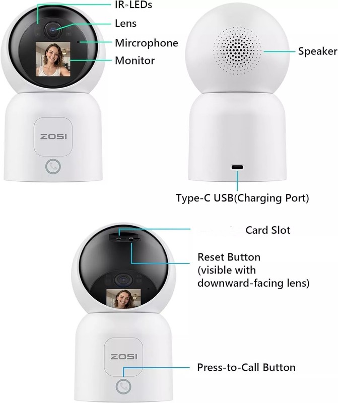 ZOSI 4MP WiFi Security Camera C519M 2 Way Video Human Detect 360° Baby Monitor gallery
