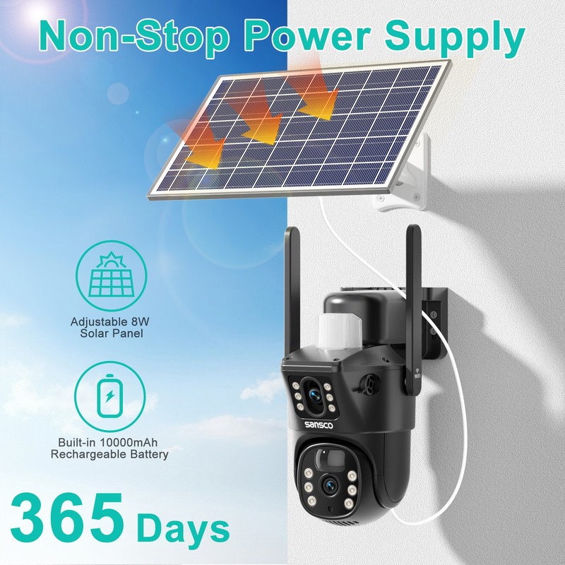 Solar Powered 8MP Wireless WiFi Outdoor PTZ Security IP CCTV Camera 2-Way Audio gallery