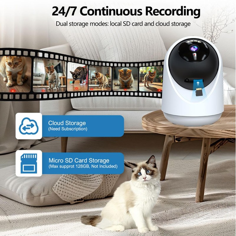 Pet Indoor with Laser 4MP 2.4/5GHz WiFi, 2.5k HD Cat with App, Night Vision &... gallery