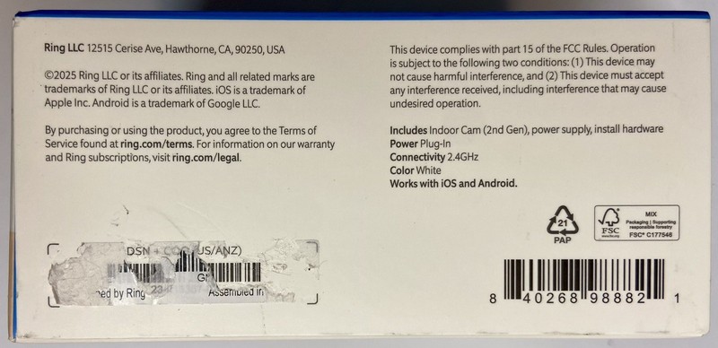 NEW! Ring Indoor Cam 2nd Gen (B0B6GLQJMV) Wi-Fi 1080p FHD Indoor Camera - White gallery