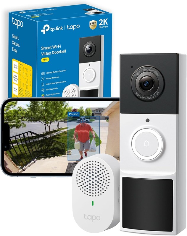 Tapo 2K 3MP Ultra-Clear Video Doorbell Camera, Color Night Vision, Free AI Detec
