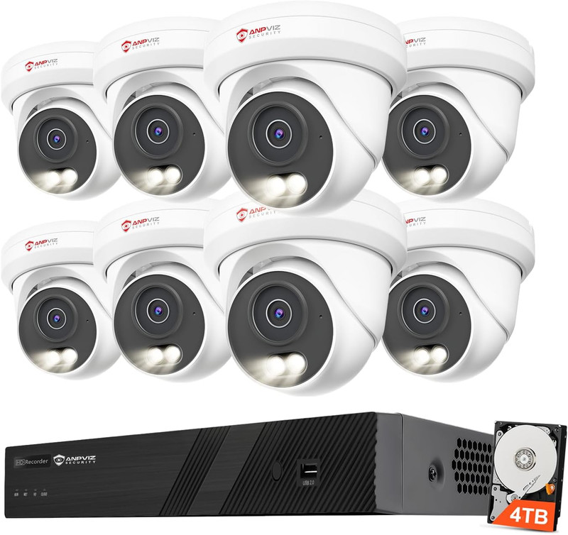 16CH Poe Security Camera System,8Pcs 5MP Wired IP Turretcameras Outdoor, Color N