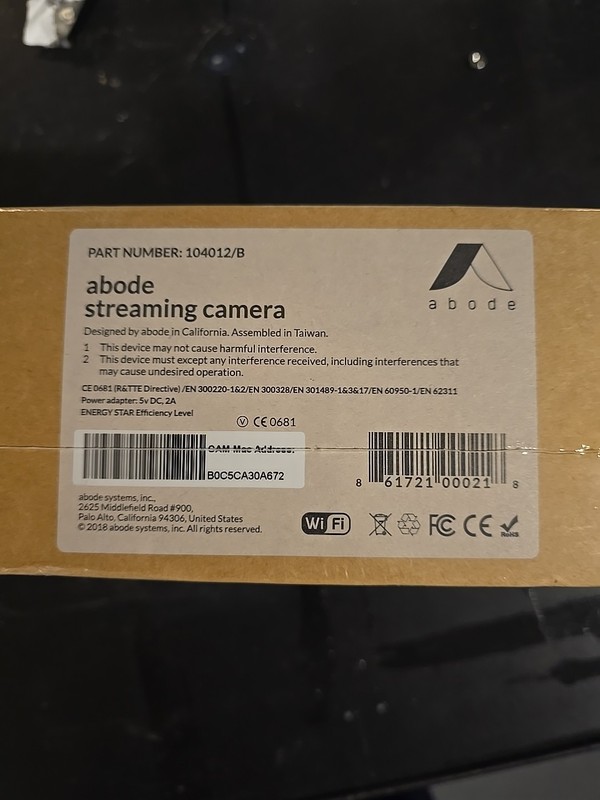 Abode Streaming Camera P/N: 104012/B Home Security Camera