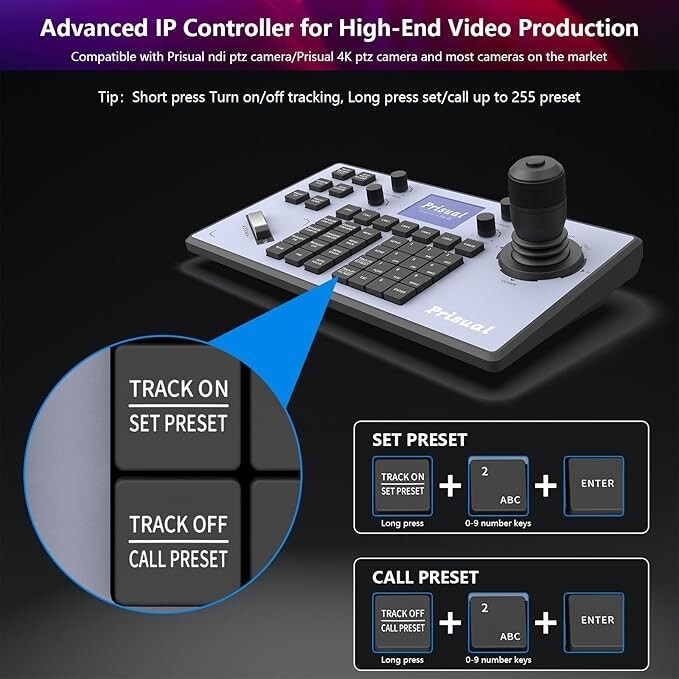 Prisual PTZ Camera Controller PoE 4D Joystick LCD Screen Setup gallery