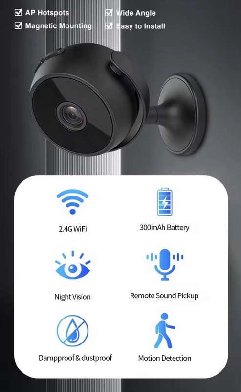 Mini Smart Motion Camera Wireless No Wire No Plug Battery Magnetic Night Vision
