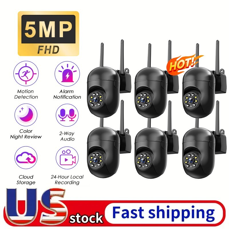 6PCS PTZ Wireless WIFI Security Audio Camera 5MP Home System Color Night Vision