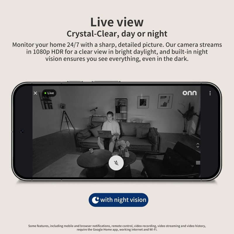 onn Indoor Wired 1080P HD Security Camera works with Google Home (100162899)™ gallery