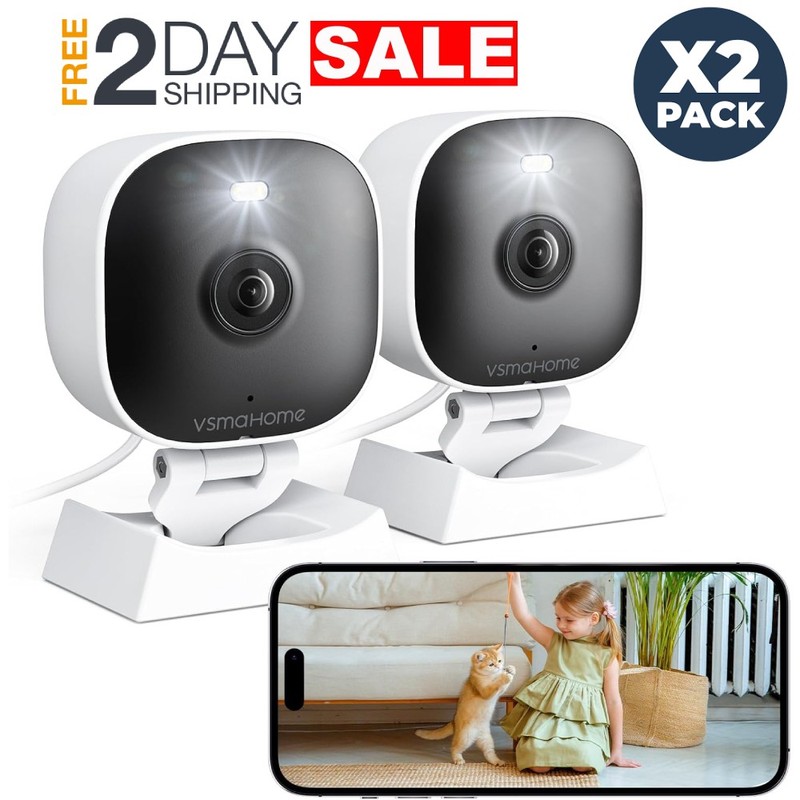 2 2K Camaras De Seguridad Wifi 24/7 Para Casa Interiores Inalambricas Con Audio