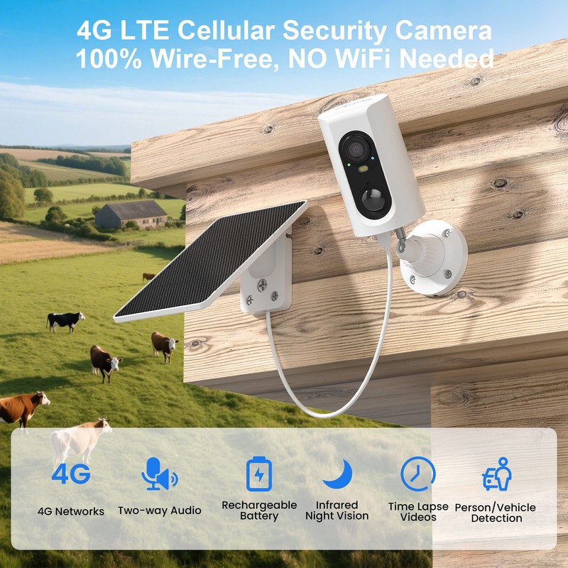 4G LTE Cellular Security Camera No WiFi Solar Outdoor Night Vision With SIM Card gallery