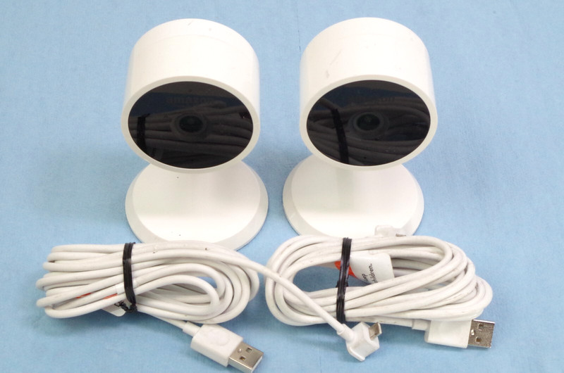 Lot of 2 Amazon PB04JL Cloud Cam Indoor Security Camera with Alexa W/Cables