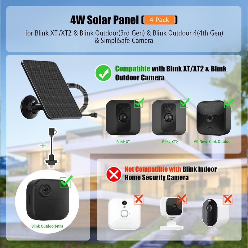4 Pack Solar Panel for Blink Outdoor 2K+/44th Gen/Outdoor3rd Gen XT3 and XT2/... gallery