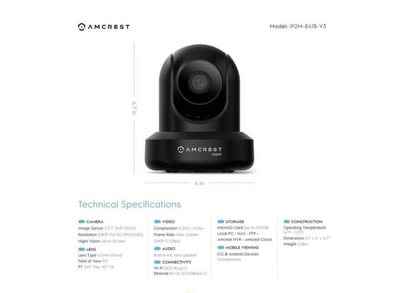 Amcrest IP2M-841B Indoor Pan/Tilt 1080P WiFi IP Security Camera - Black gallery