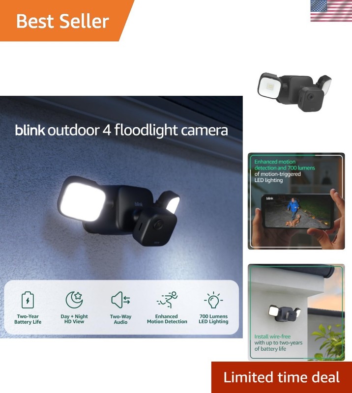 Secure Your Home with 700 Lumens Outdoor Floodlight Camera, 2- Battery Life