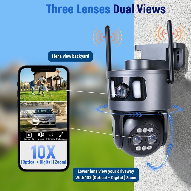 4K8MP Outdoor Home Security Camera Triple Cameras 360° PTZ Auto Tracking 10×Zoom gallery