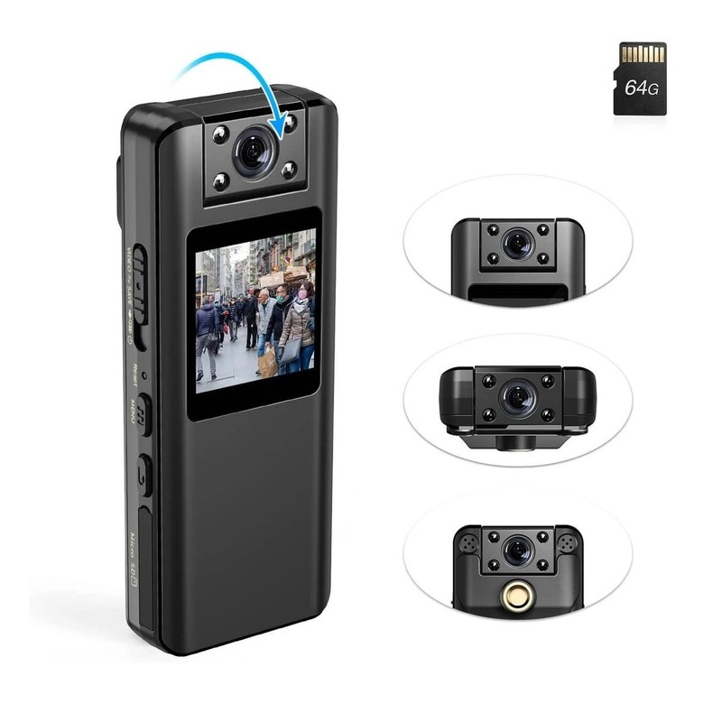 Body Camera Personal Security 1080P HD 64GB 180° Night Vision A22 1 inch Display