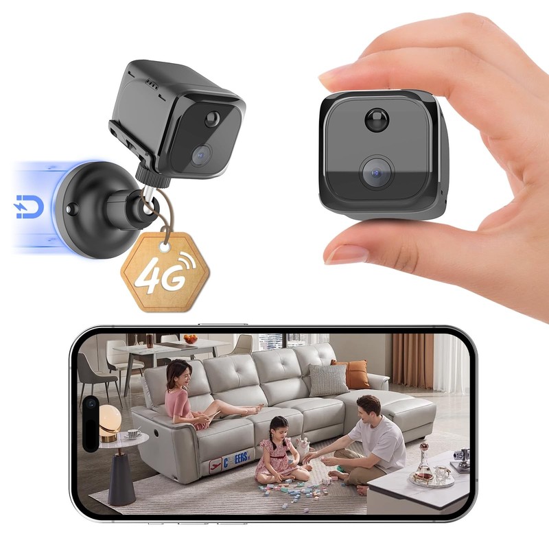 No WiFi Small Security Camera, 4G LTE Cellular Security Camera with 2K Live