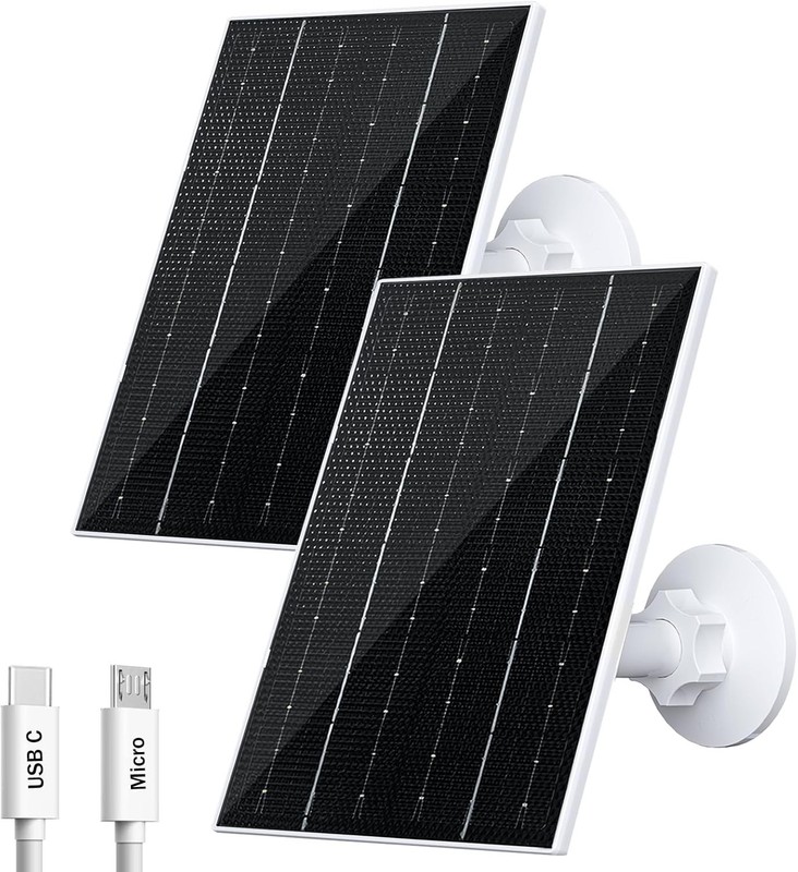 4W Solar Panel for Security Cameras - Waterproof, 2 Pack with Adjustable Mounts gallery