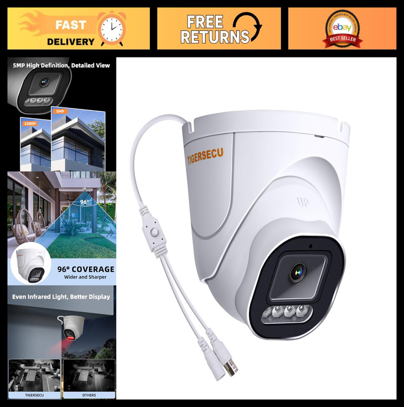 5MP Wide Angle Dome Security Camera – Indoor/Outdoor, Hybrid 4-in-1, Weatherproo
