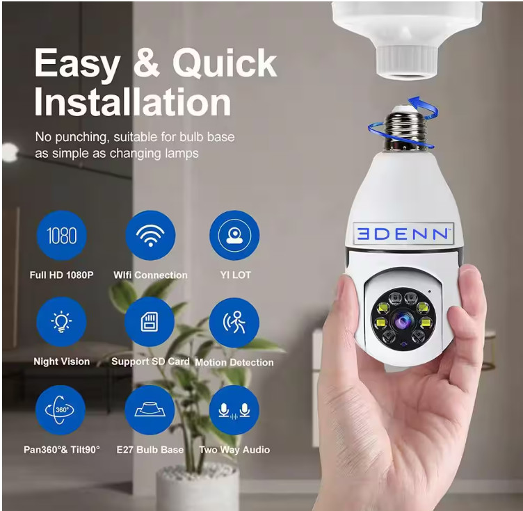 Wireless Light Bulb Indoor/Outdoor Dome WIFI Security 1080P & Smart Night Vision gallery
