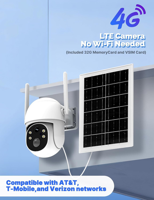 4G LTE Cellular Solar Security Camera, Lifetime Free Unlimited Data 2K Wireless gallery