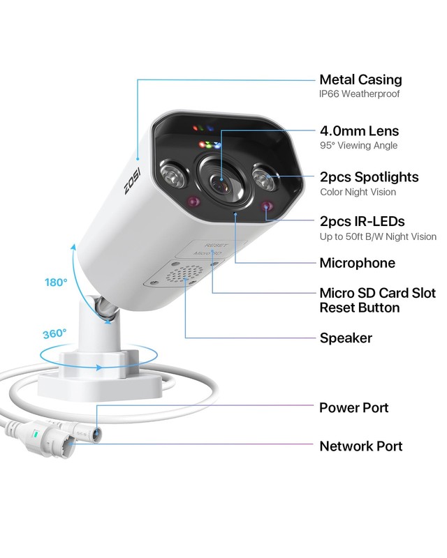 2Pack C182 4K 8MP Add-On PoE Security Camera Outdoor, Surveillance IP PoE wit... gallery