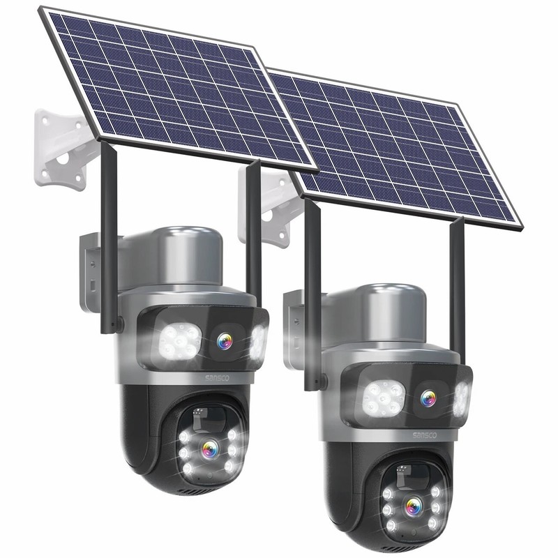 2pcs Solar Battery Powered Security Camera WiFi5 Wireless Sys PTZ 8MP Outdoor
