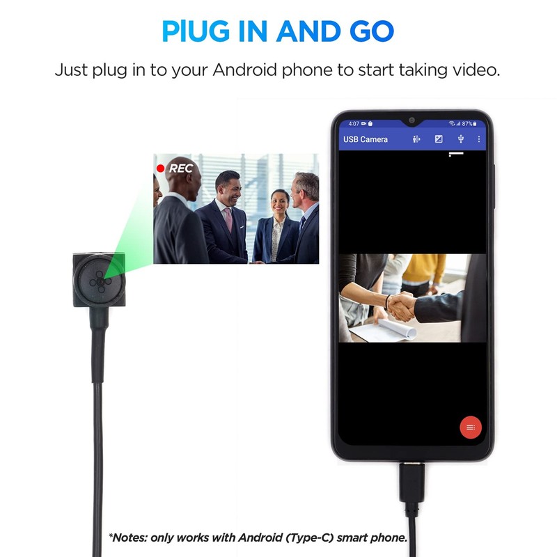 Button Camera 1080P Wearable External Phone Camera for Android Smartphone(Type-C gallery