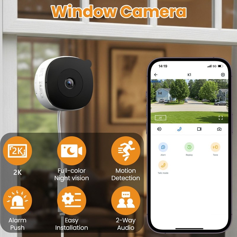 Wansview Window Camera 2K 2.4G Wi-Fi Color Night Vision Through Glass Security