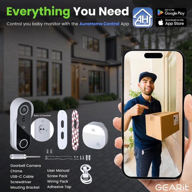 Video Doorbell Camera with Chime - 2K QHD Video - 6 Months Rechargeable Batte... gallery