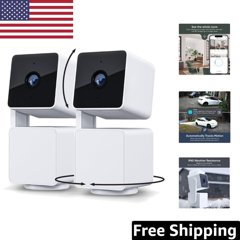 Cam Pan V3 2-Pack: 1080p Wi-Fi Smart Security Cameras with Night Vision