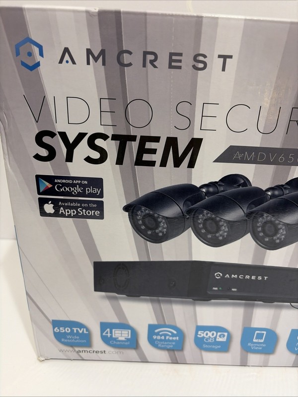 AMCREST AMDV6504-4B VIDEO SECURITY SYSTEM 650 TVL 4 CHANNEL BULLET NEW! gallery