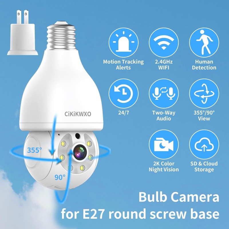 Foco Camara WiFi 2K HD Inteligente AI Inalambrica 360° Seguridad Cámara Espía gallery