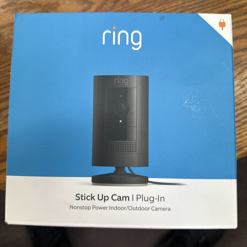 Ring Stick Up Cam Plug-in Wired Indoor/Outdoor Camera Black / New Open Box