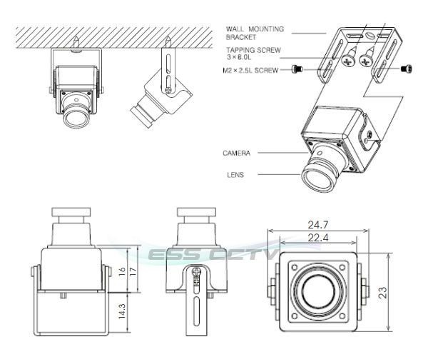 KT&C E23NUP4 SECURITY CAMERA 750 TVL SONY 960H CCD, 23x22mm size, 4.3mm Pinhole gallery