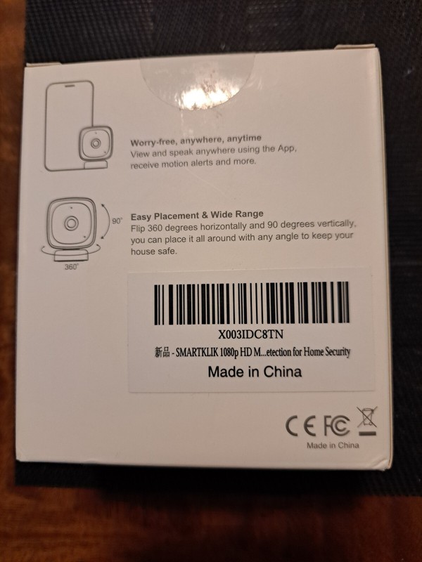 Smartklik 1080p HD Motion Detection Indoor Camera, View Using App., 2.4G NEW gallery