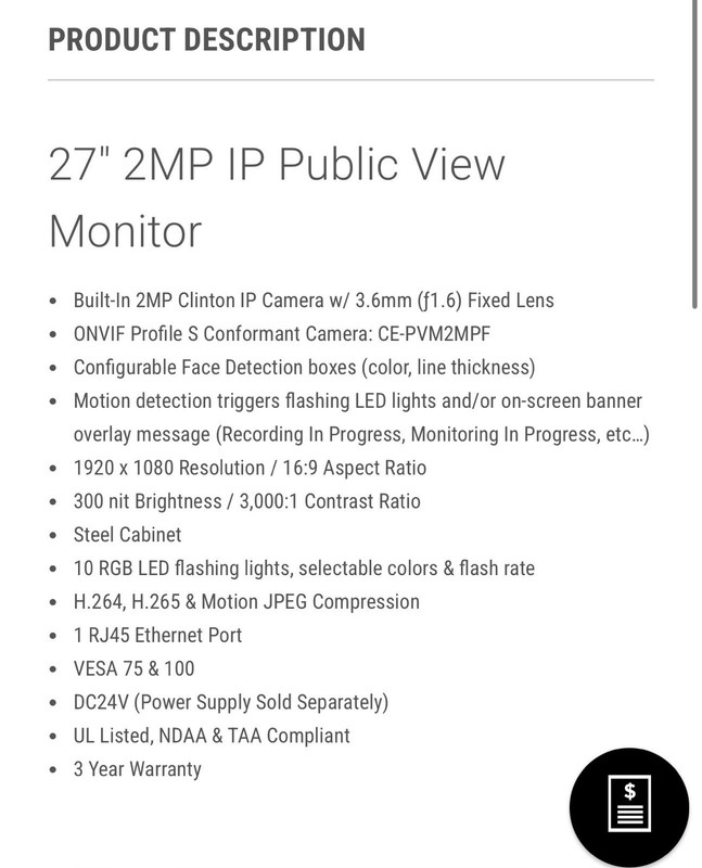 Clinton Electronics, CE-M27E 27," 1080p, 3.6mm Fixed, CE-PVM2MPF White Monitor gallery