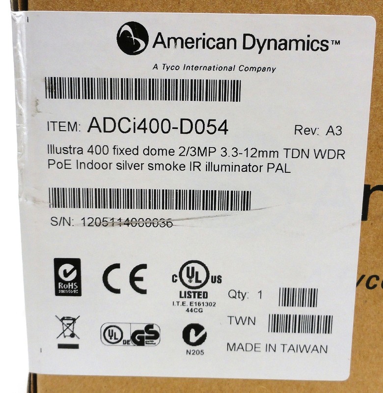 New American Dynamics ADCI400-D054 Illustra 400 IR Mini Dome 0.6 Megapixel 3.3 gallery