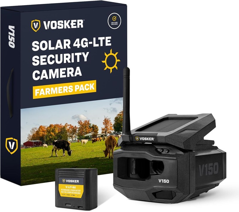 Vosker V150 Farm Pack 4G LTE Solar Security Camera No Wi-Fi Required
